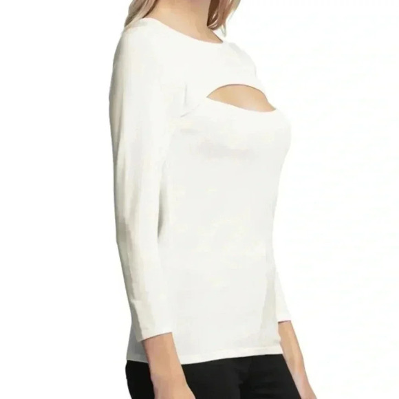 NWT L'Agence Jocelyn Cutout Sweater in Ivory Size S Minimalist Quiet Luxury - Picture 3 of 13